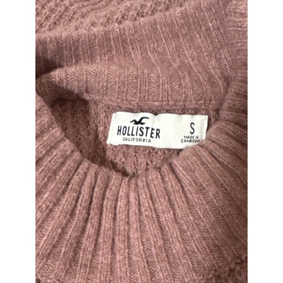 Hollister Mockneck Sweater Women's S Rose Pink Cropped Waffle Weave Thermal - Picture 8 of 11